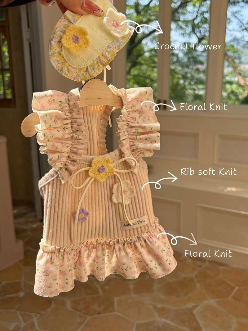 Autumn Bless | Autumn Flutter Sleeve Floral Gingham Dress for Small Dogs