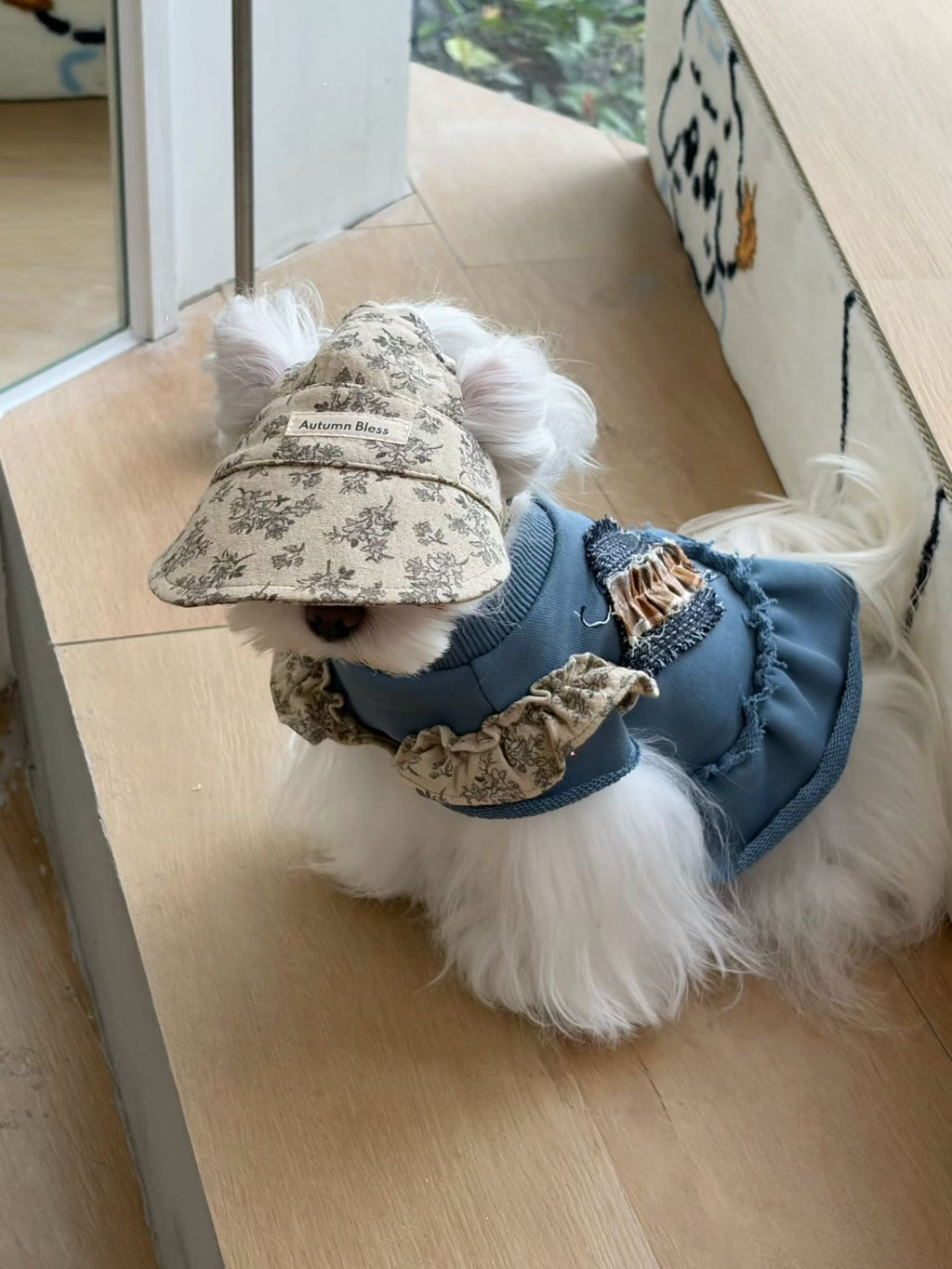 Autumn Bless blue floral patch sweatshirt dress