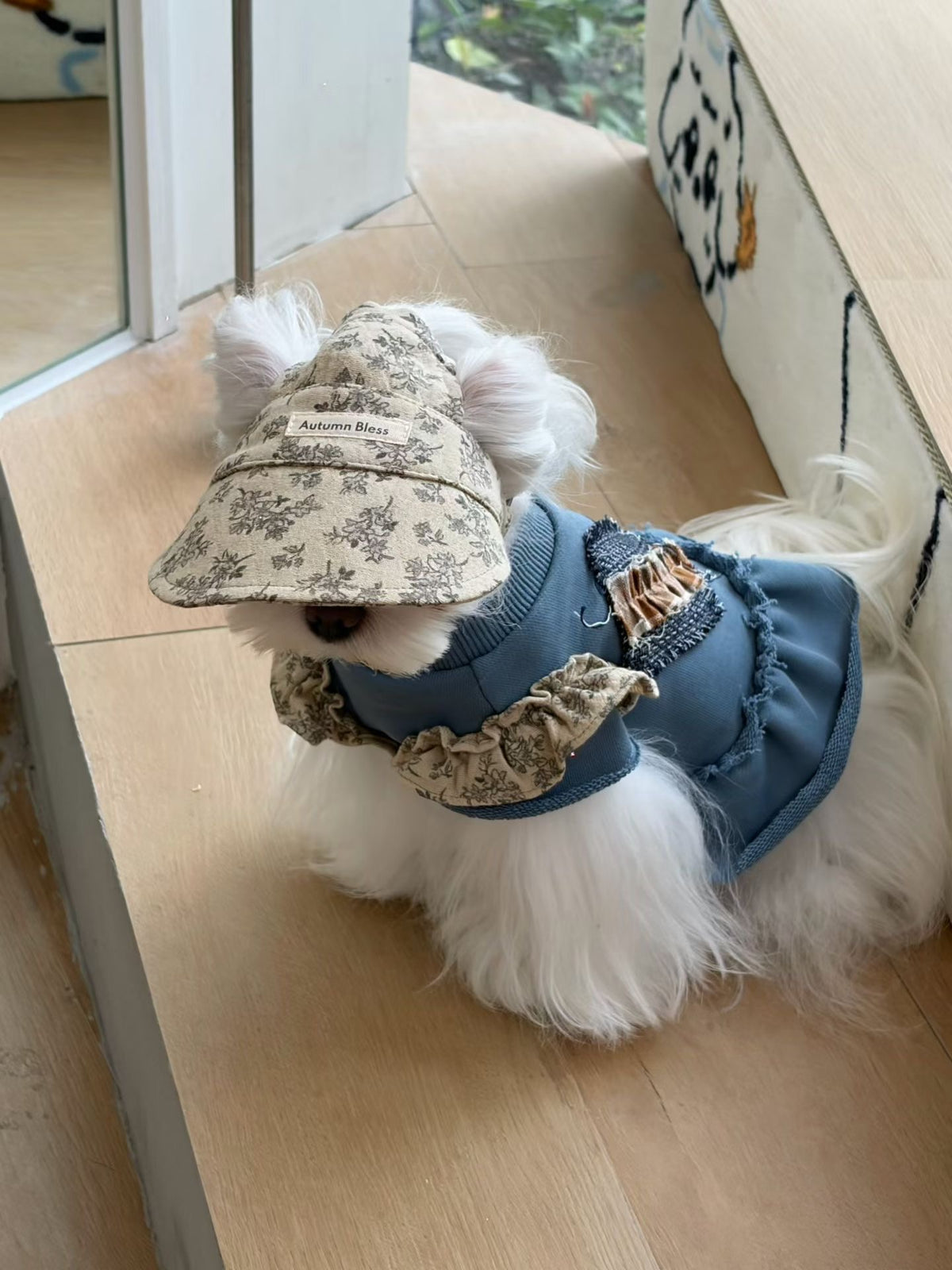 Autumn Bless blue floral patch sweatshirt dress
