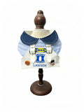 Blue stripe bib with white apron front