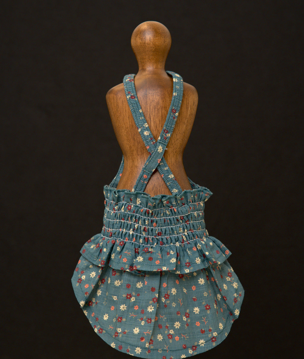 Vintage Blue Floral Shirred Dog Dress