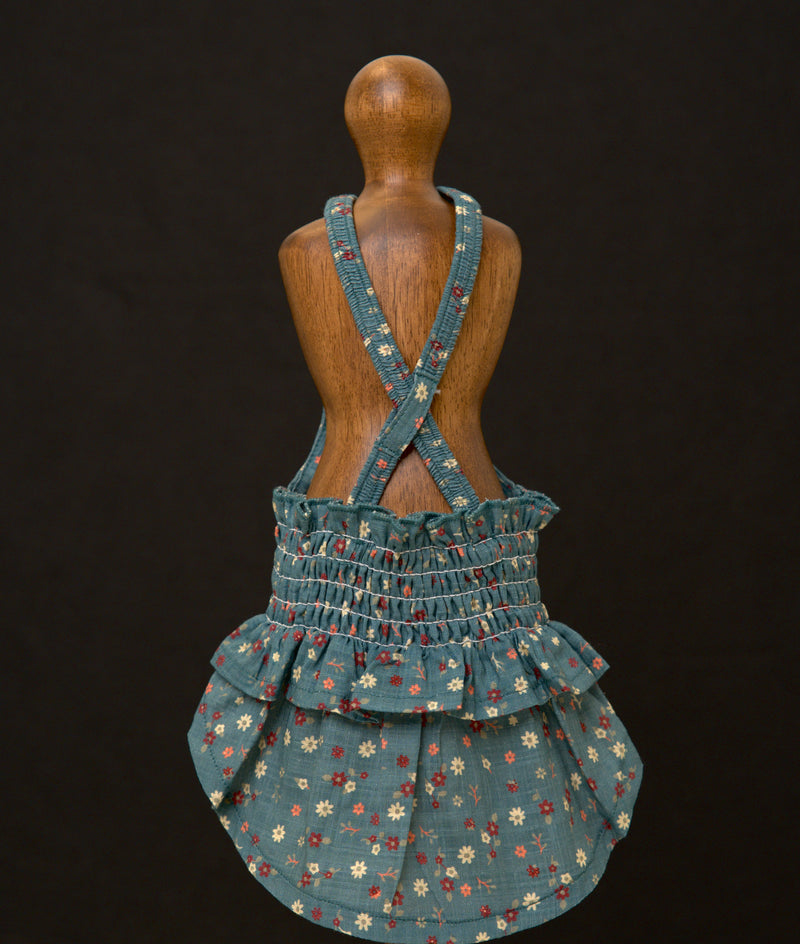 Vintage Blue Floral Shirred Dog Dress